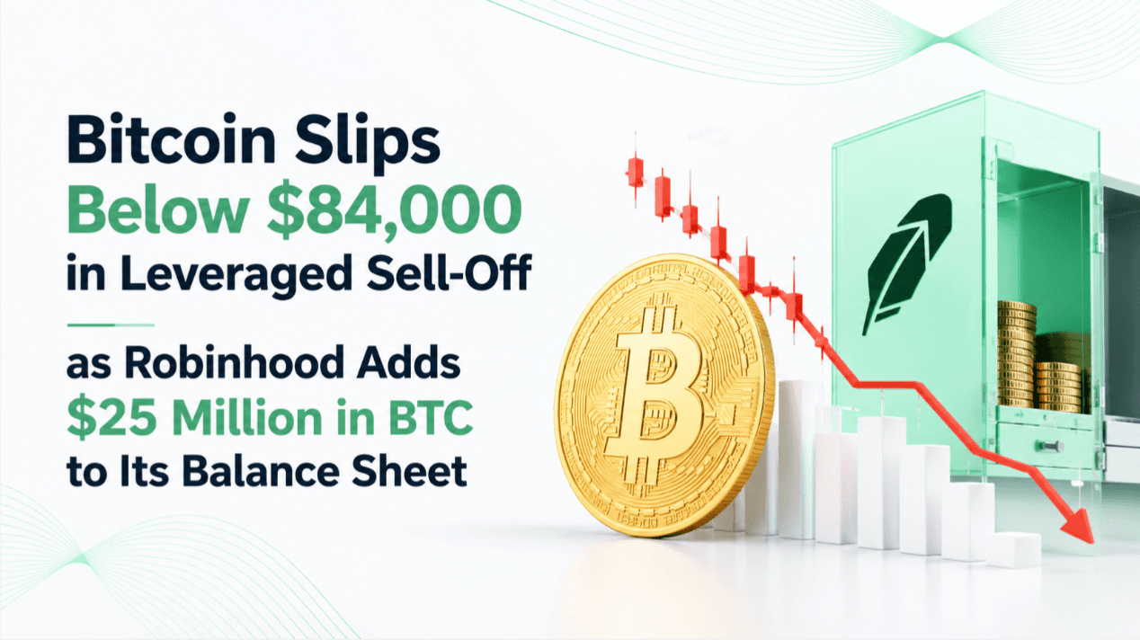 Bitcoin Slips Below $84,000 in Leveraged Sell-Off as Robinhood Adds $25 Million in BTC to Its Balance Sheet