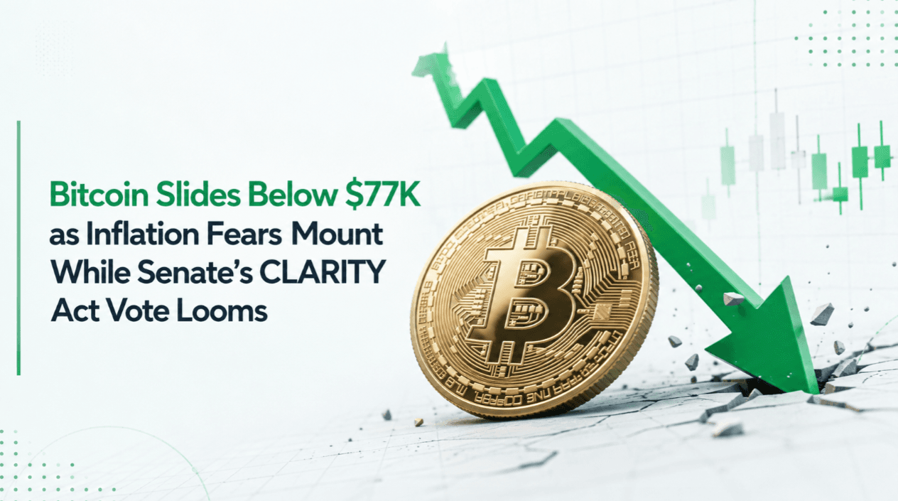 Bitcoin Slides Below $77K as Inflation Fears Mount While Senate's CLARITY Act Vote Looms