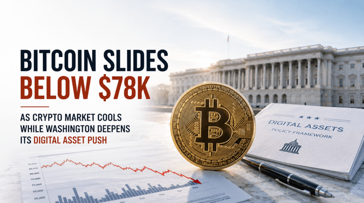 Bitcoin Slides Below $78K as Crypto Market Cools While Washington Deepens Its Digital Asset Push